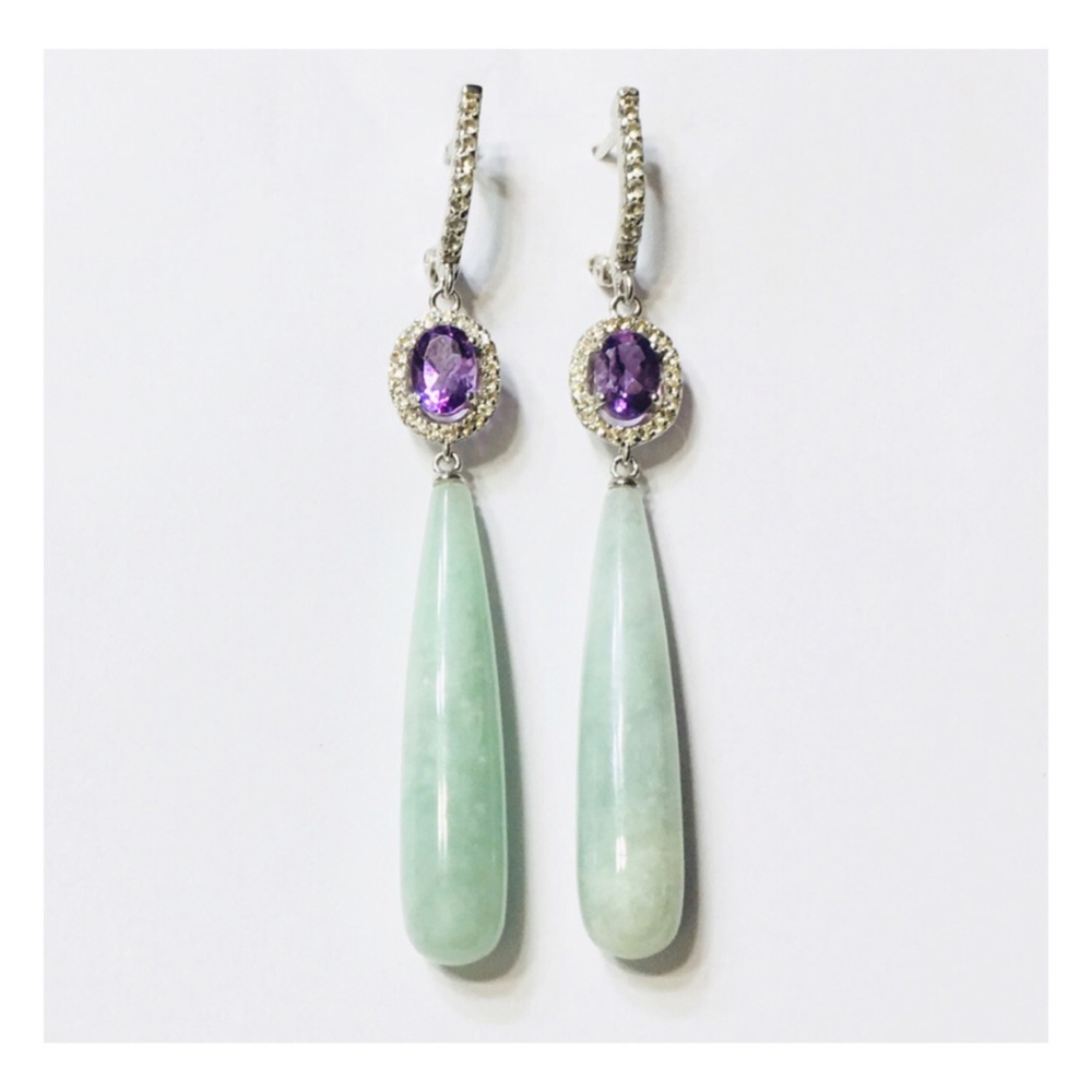 Jade Amethyst White Topaz Drop Earrings